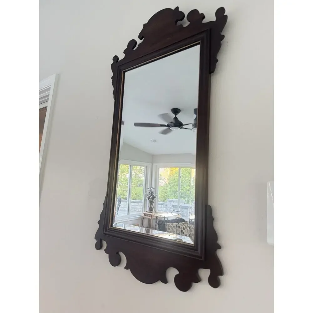 Ethan Allen Vintage Chippendale Wall Mirror Mahogany Beveled Glass 39x20.5”